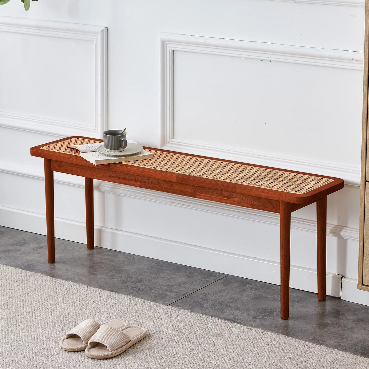 Solid Wood Rattan Woven Bench P6996