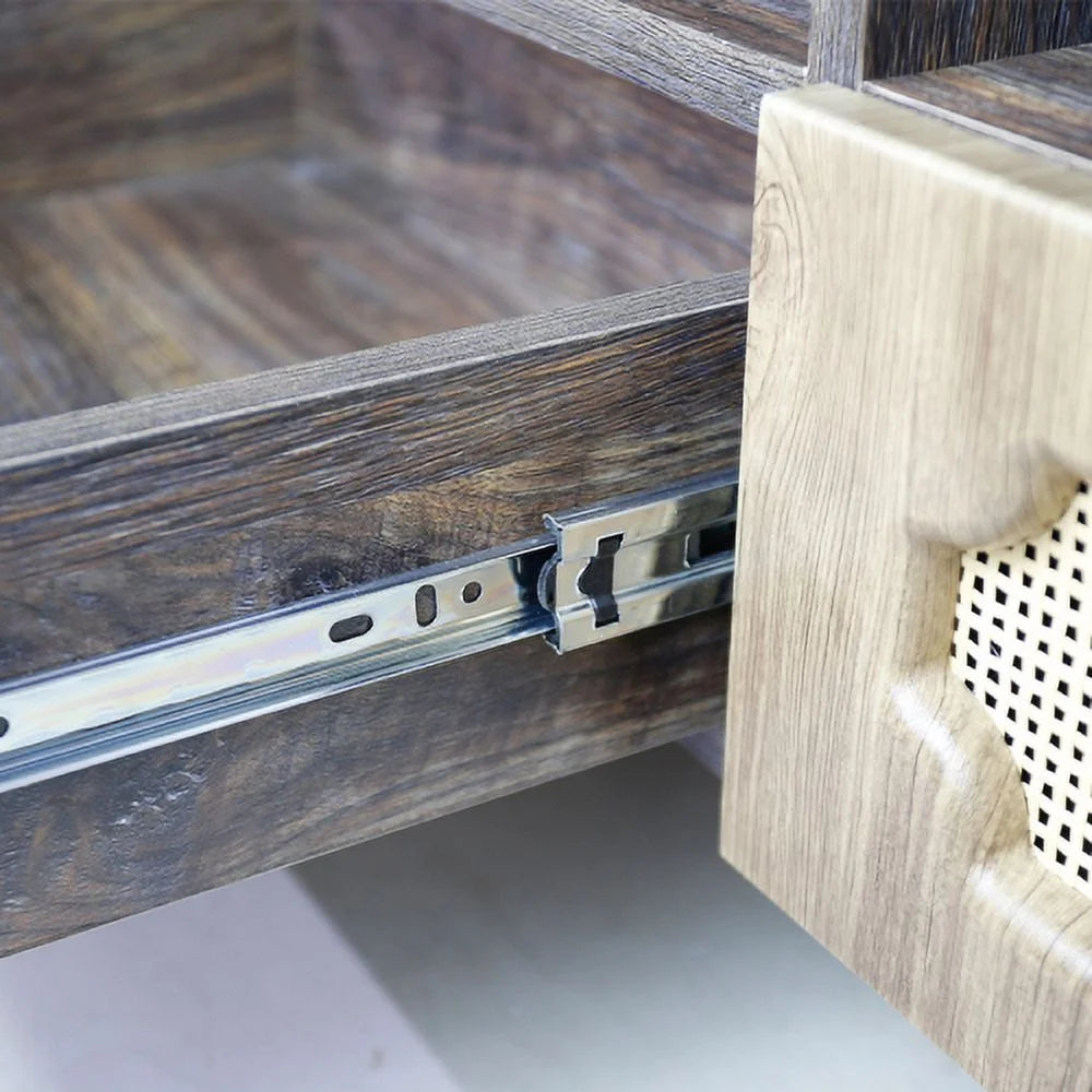 Brown Rattan TV Cabinet with Solid Wood Legs I6304