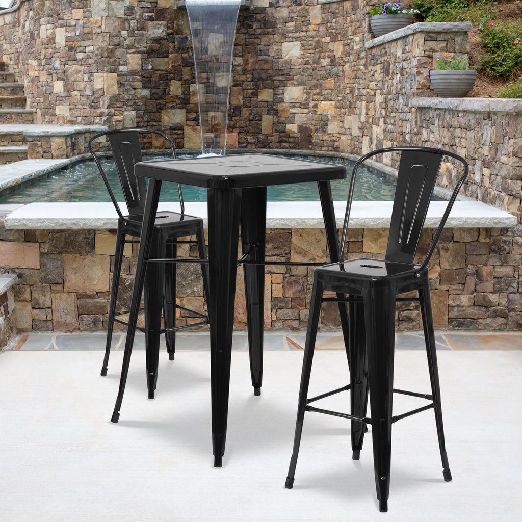 Black Metal Indoor-Outdoor Barstool with Removable Back V244570