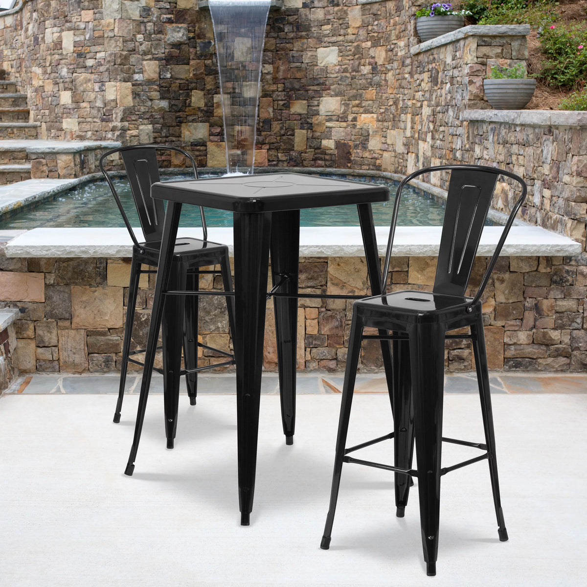 Black Metal Indoor-Outdoor Barstool with Removable Back V244570
