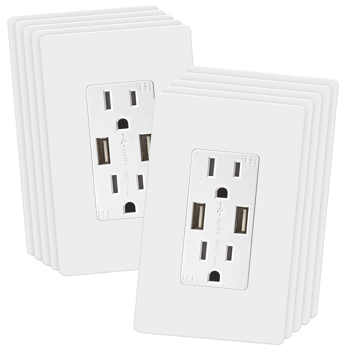 4A USB Charger Receptacle 15A Tamper-Resistant Outlet 10-Pack White E8503