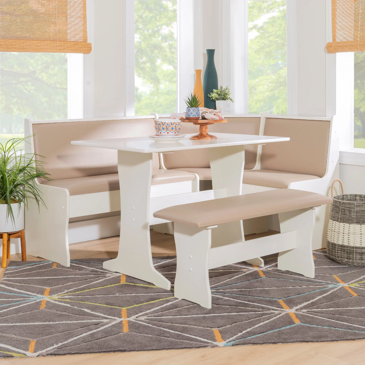 Tan Dining Table and Bench Set with Storage K69973