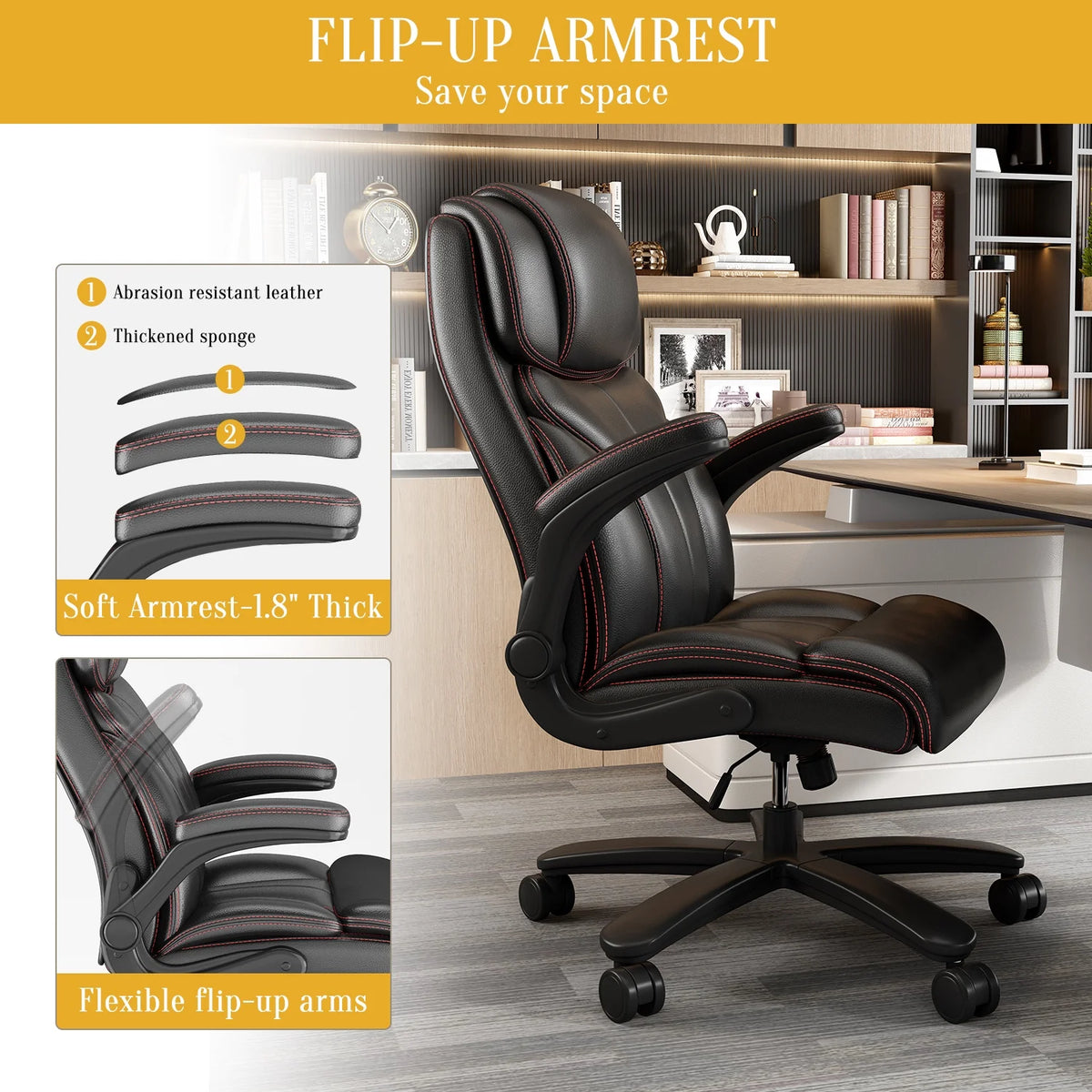 Black PU Leather Ergonomic High Back Swivel Office Chair E1989