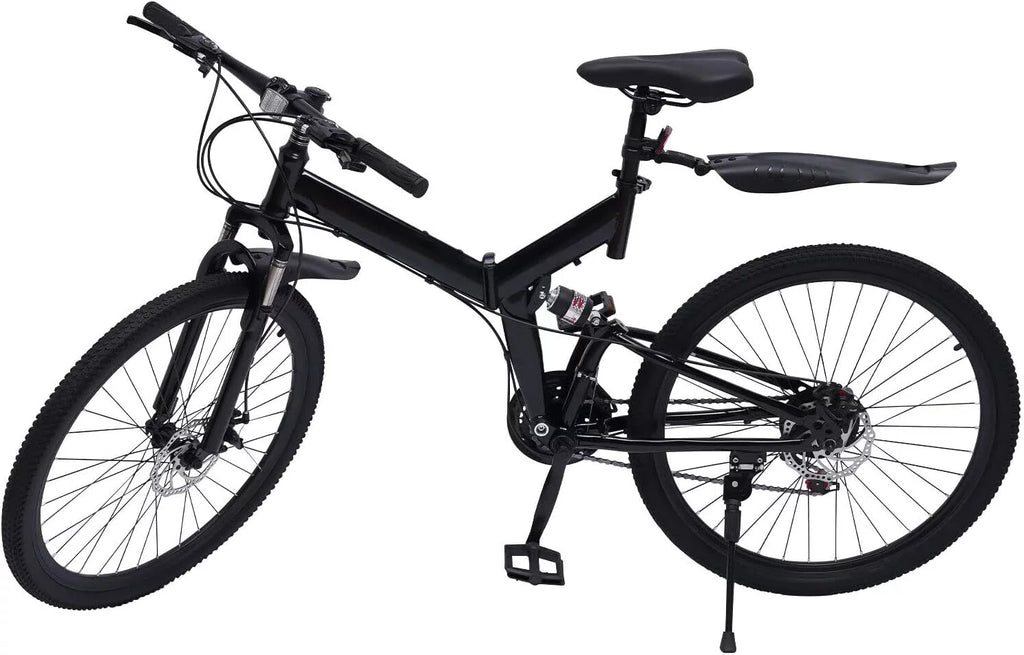 Folding Mountain Bike Full Suspension 21 Speed Black K606054