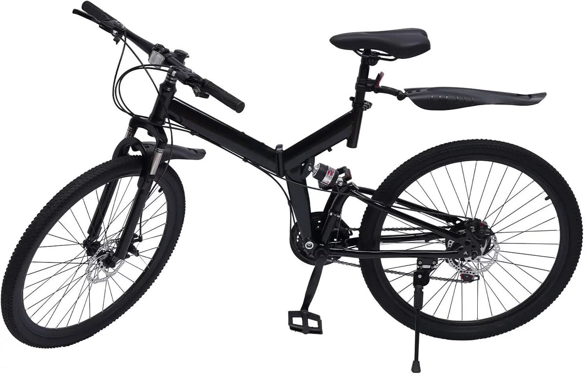 Folding Mountain Bike Full Suspension 21 Speed Black K606054