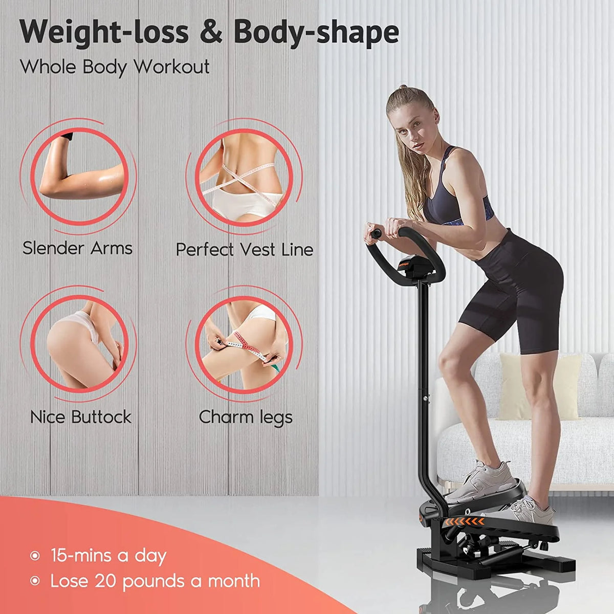 Stair Stepper with Resistance Band and LED Monitor E634424