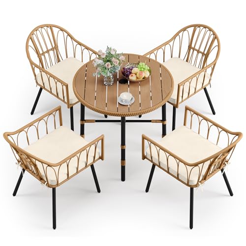 4 Pieces Grey Wicker Patio Furniture Set with Cushions A29926