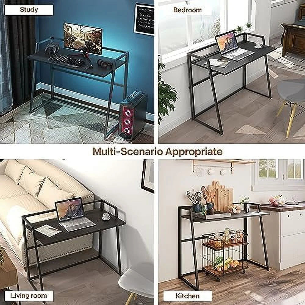 Small Folding Computer Desk 41 inch with Protective Railing I1503