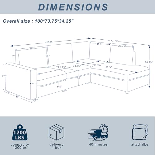 Cream L Shaped Sectional Sofa with Reversible Chaise B136