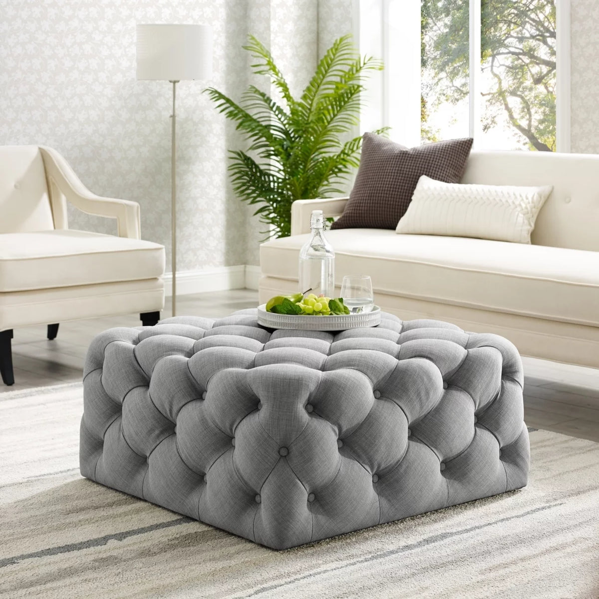 Velvet or Linen Tufted Square Cocktail Ottoman P5007