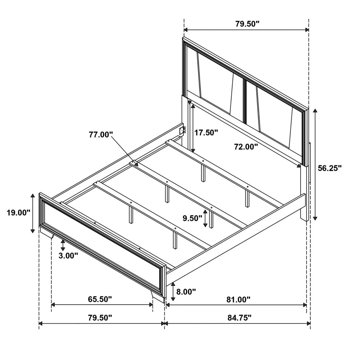 King Size Bed with V Shaped Panel Pine Gray Oak J45828