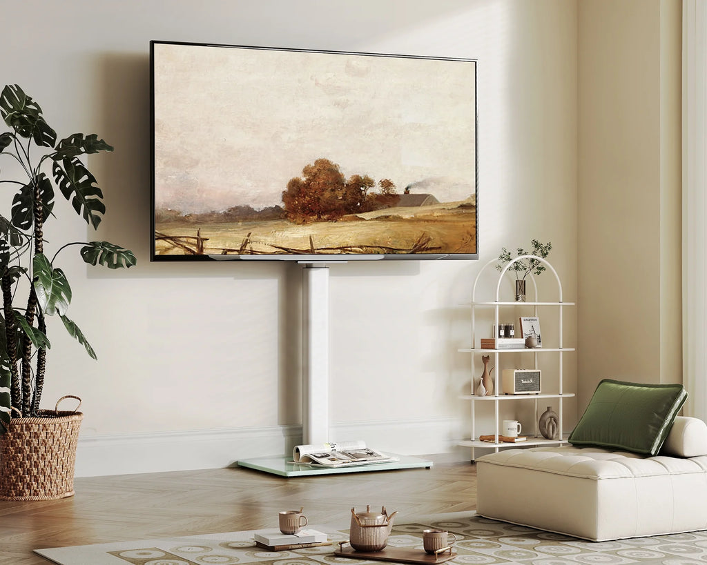 White Tempered Glass Floor TV Stand 32-65 Inch A5857
