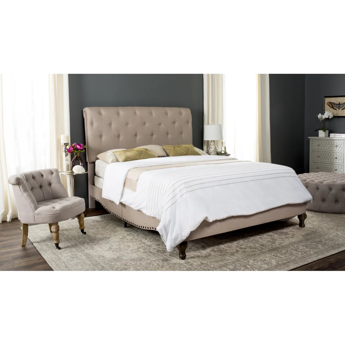 Twin Taupe Tufted Bed Frame M64445