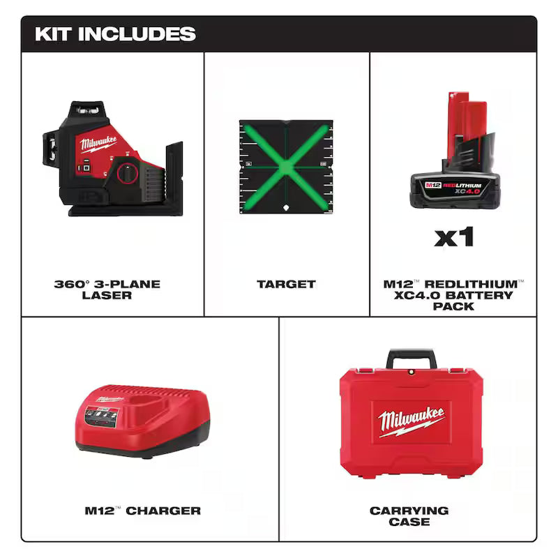 12-Volt Cordless Green 3-Plane Laser Level Kit V95111