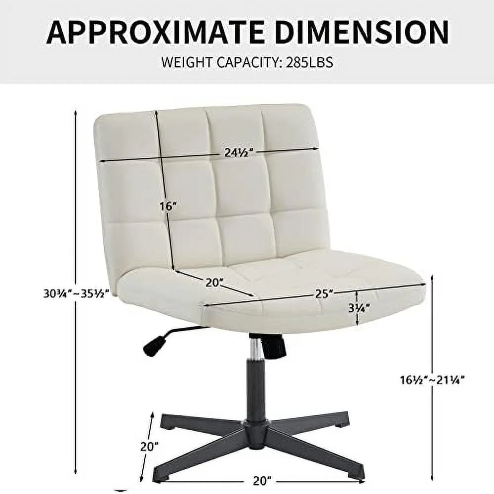 Beige Armless Wide Seat Height Adjustable Swivel Desk Chair J7011