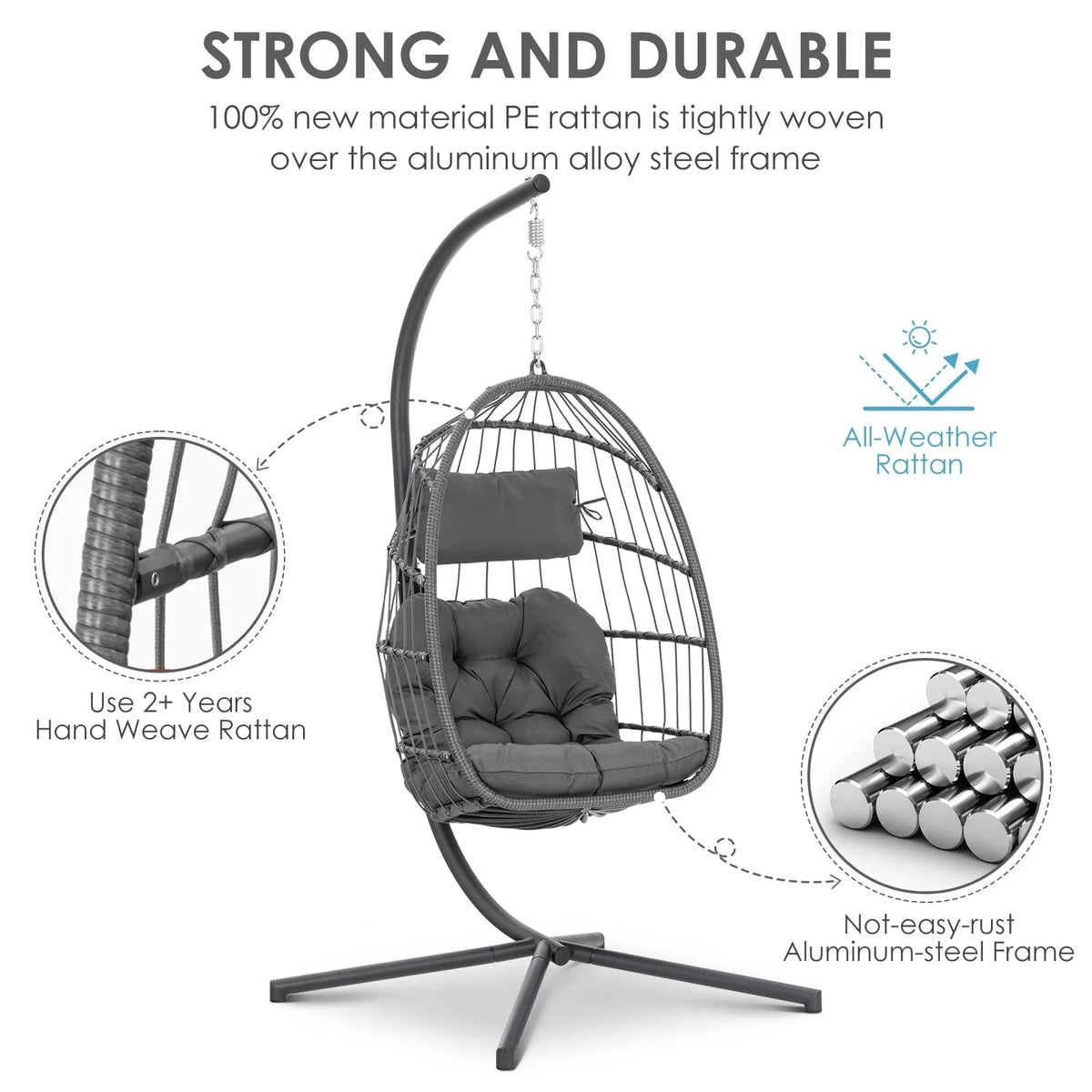 Hanging Egg Chair with Stand and Cushion G82372