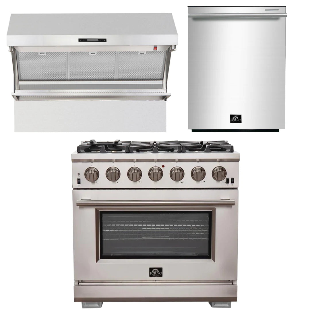 36 Inch Pro Gas Range, Wall Mount Range Hood, Dishwasher P866530