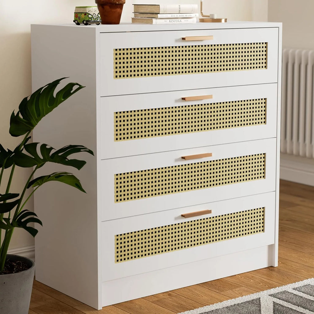 White 4 Drawer Wooden Dresser with Metal Handles Z820275