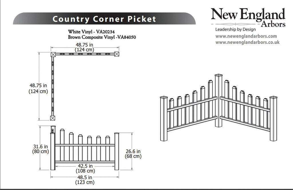 White Vinyl Corner Picket Fence Accent E12713