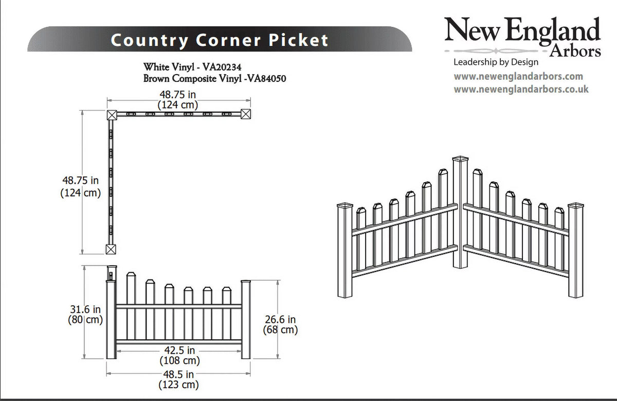 White Vinyl Corner Picket Fence Accent E12713