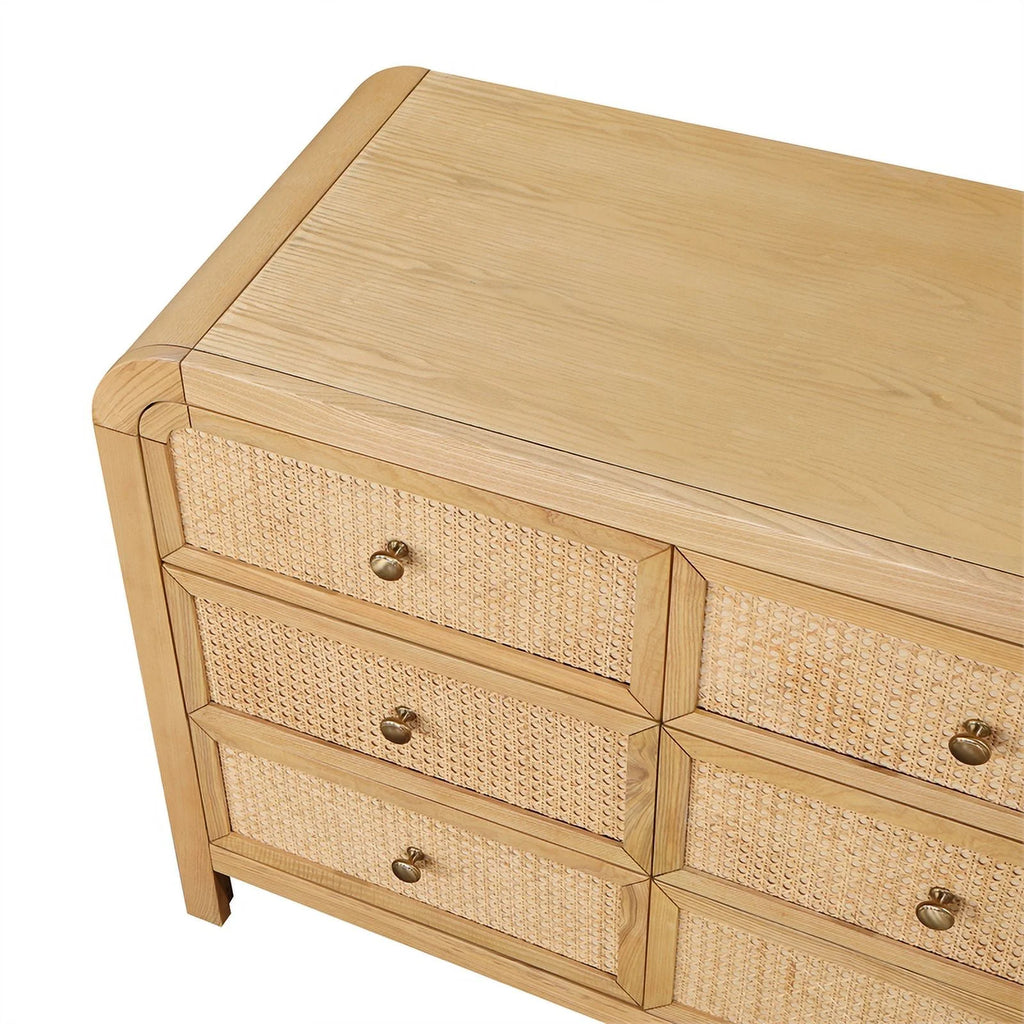 Brown 9-Drawer Rattan Wood Dresser R20521
