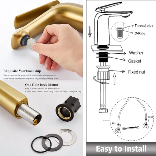 Tall Brushed Gold Brass Single Handle Vessel Sink Bathroom Faucet X374