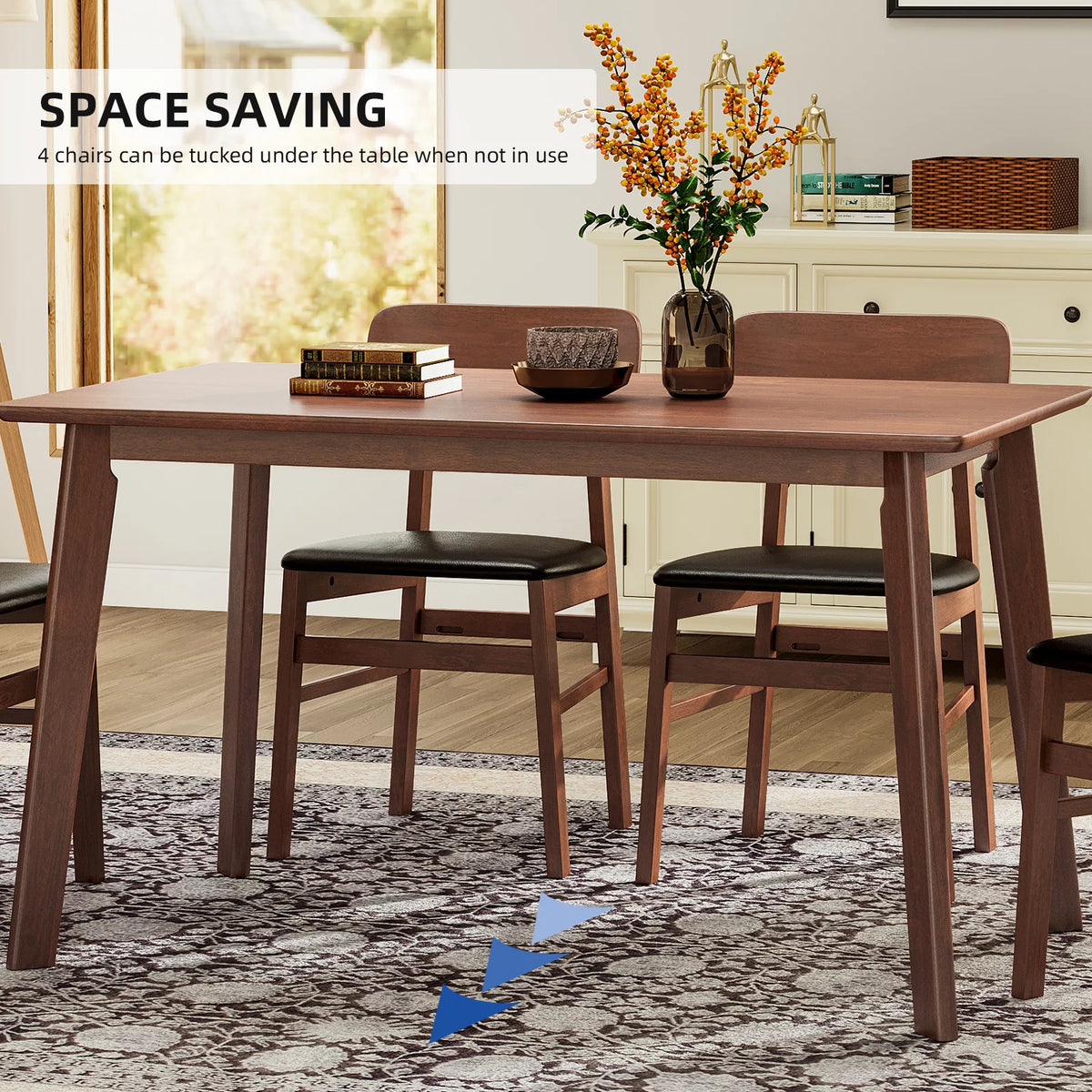 5 Pieces Dining Table Set with 4 Chairs Solid Rubberwood C80467