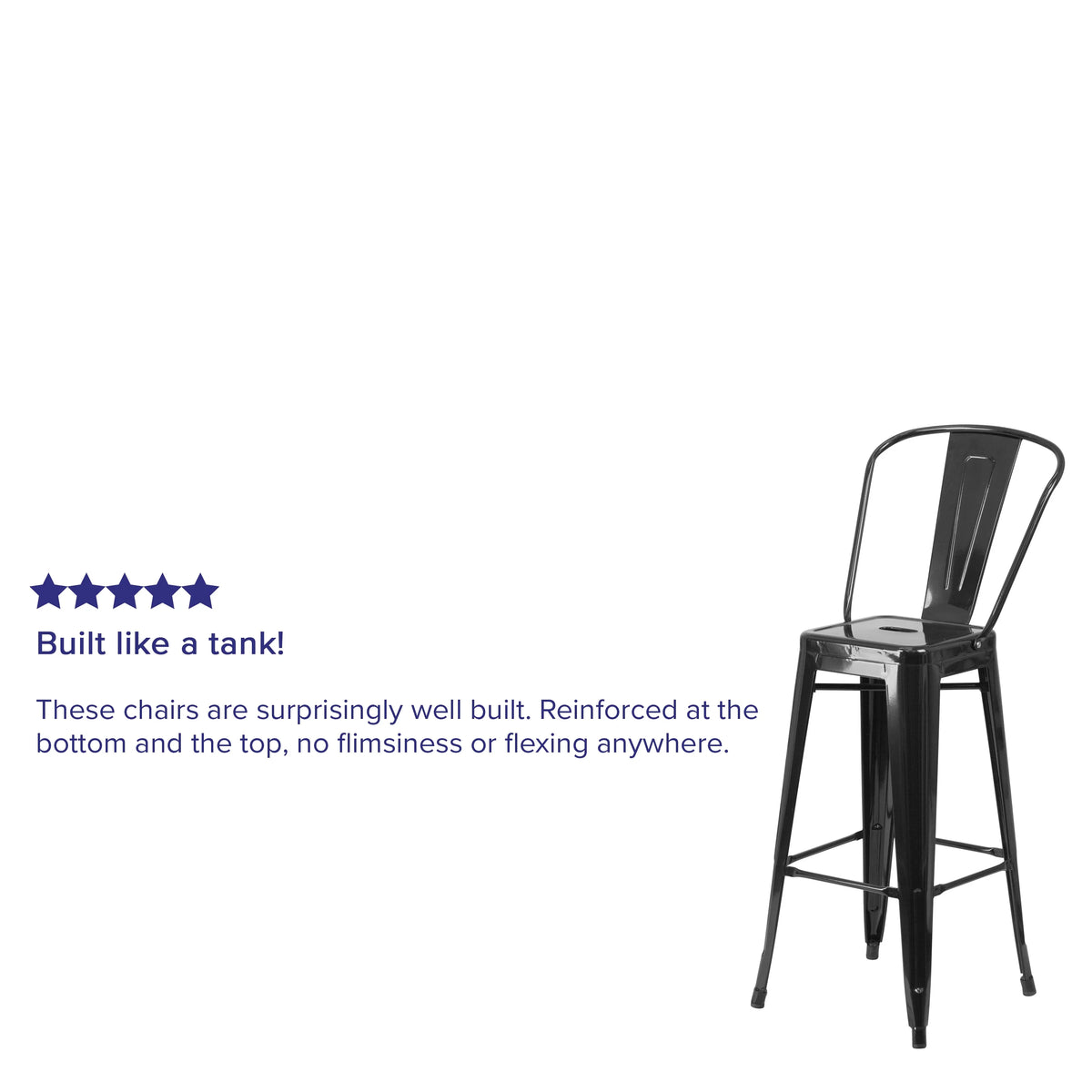 Black Metal Indoor-Outdoor Barstool with Removable Back V244570