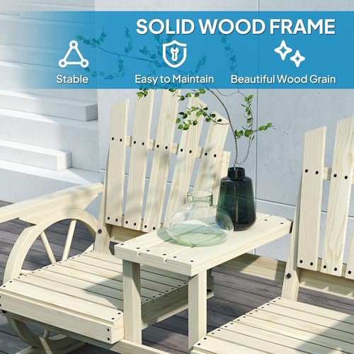 Wooden 2-Seat Garden Bench with Table and Umbrella Hole M52908