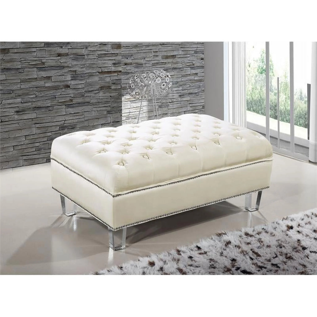Cream Velvet Ottoman C9150