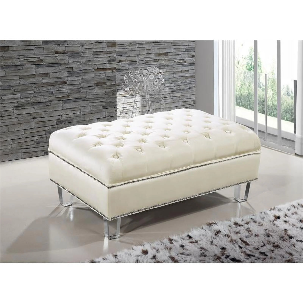 Cream Velvet Ottoman C9150