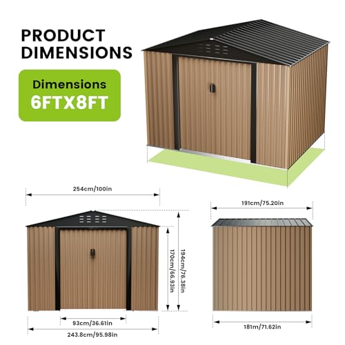 8FT x 6FT Metal Outdoor Storage Shed with Door Lock W28772