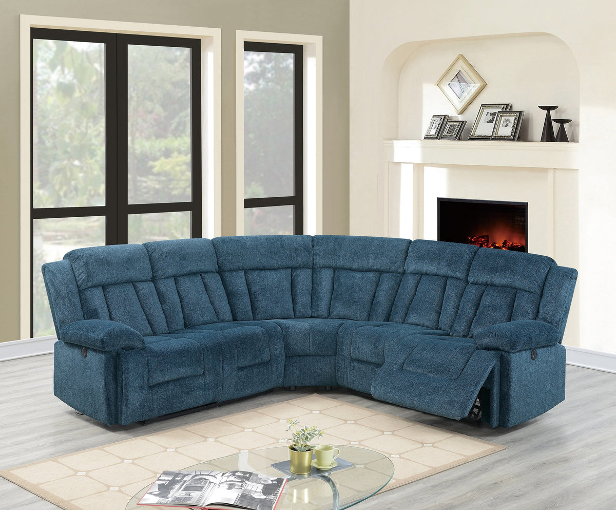 Dark Blue Chenille Reclining Sectional Sofa Set 3pcs T8318