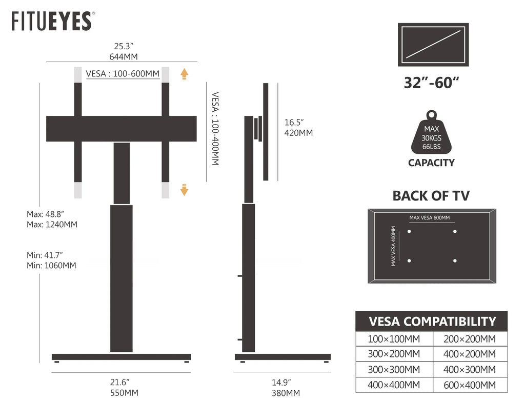 White Tempered Glass Floor TV Stand 32-65 Inch A5857