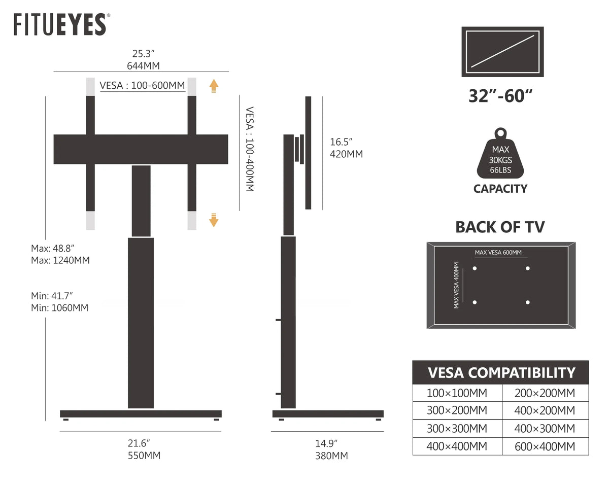 White Tempered Glass Floor TV Stand 32-65 Inch A5857