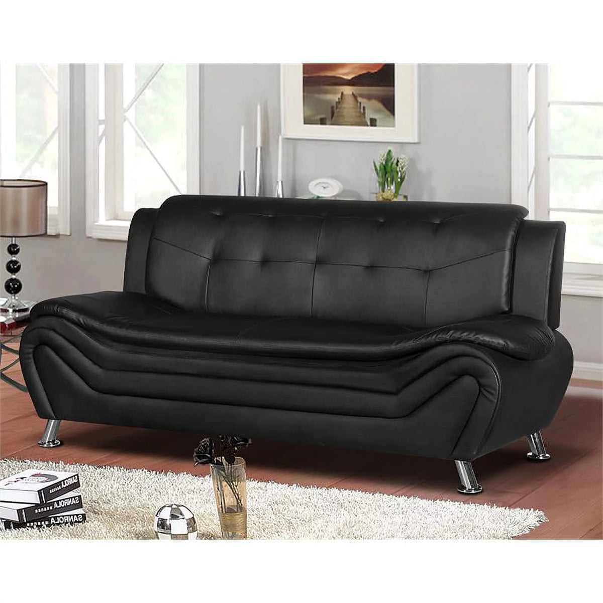 Black 3 Piece Sofa Loveseat and Armchair Living Room Set I552819