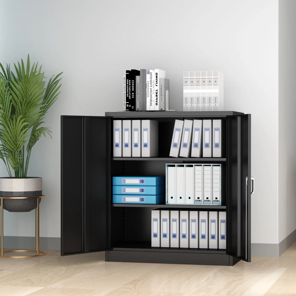 Black Metal Storage Cabinet with Shelves Doors R128