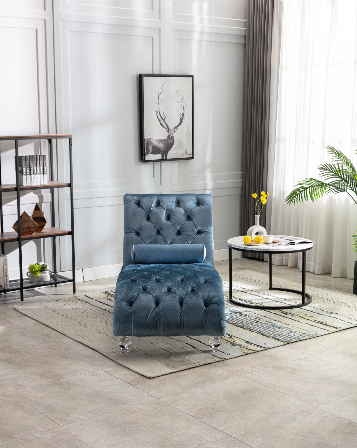 Light Blue Velvet Accent Sofa with Lumbar Pillow X53569