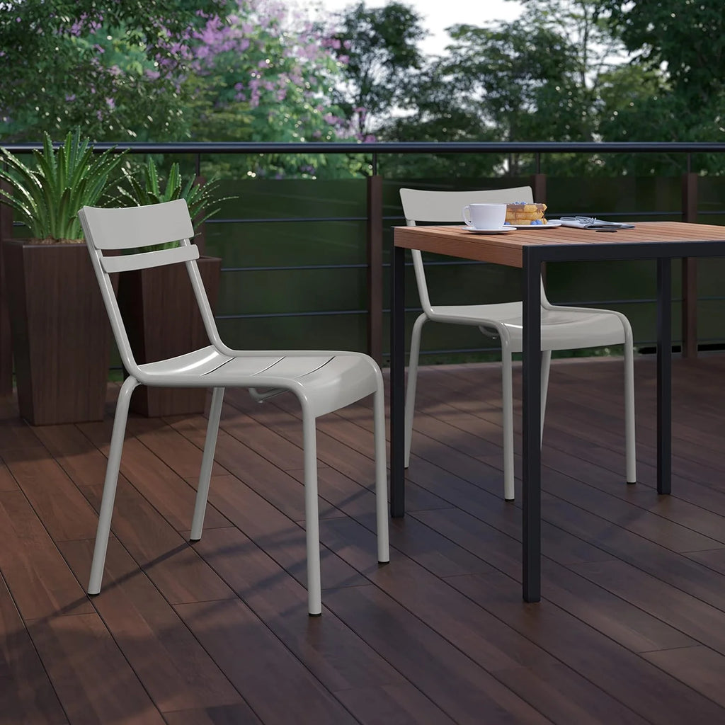 Steel Stack Chair, Indoor-Outdoor Armless Chair With 2 Slat Back In Silver, Set Of 2 G91418