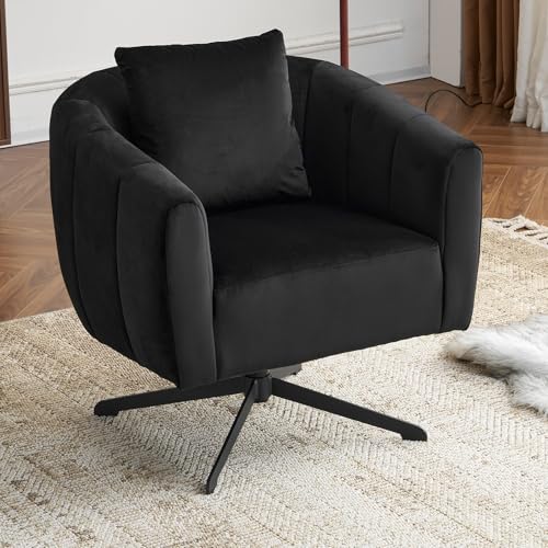 Black Velvet Swivel Accent Chair with Metal Legs F7708