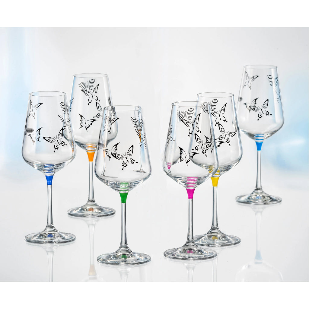 Assorted Colors Butterfly Wine Glasses Set of 6 12 oz G785