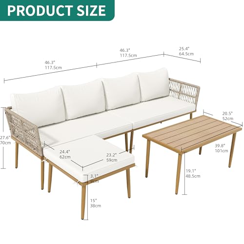 4 Pieces Grey Wicker Patio Furniture Set with Cushions A29926