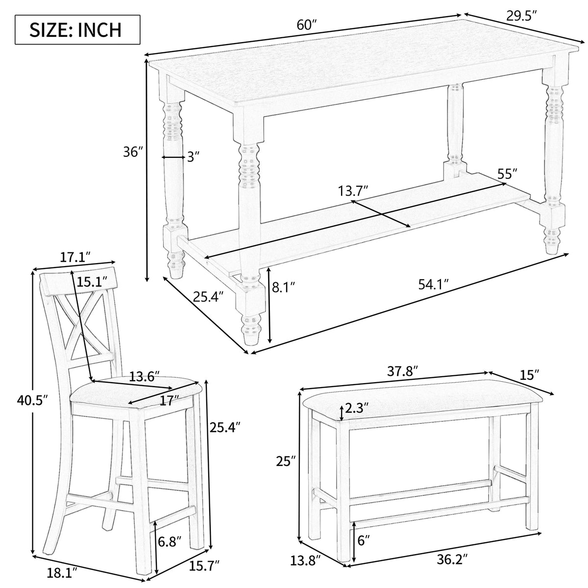 6-Piece Counter Height Dining Table Set N1800