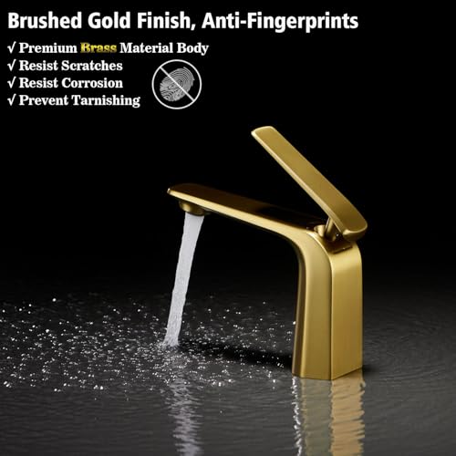Tall Brushed Gold Brass Single Handle Vessel Sink Bathroom Faucet X374