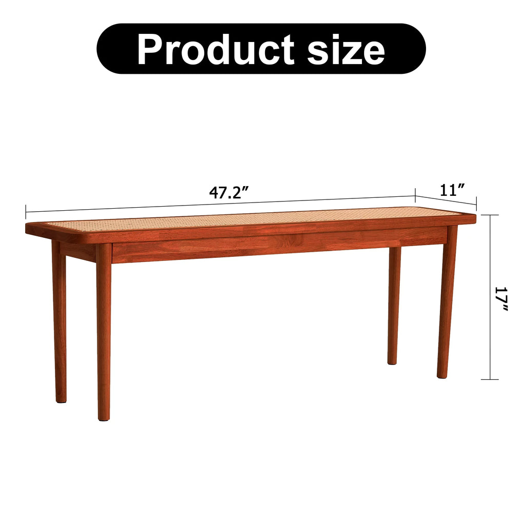 Solid Wood Rattan Woven Bench P6996
