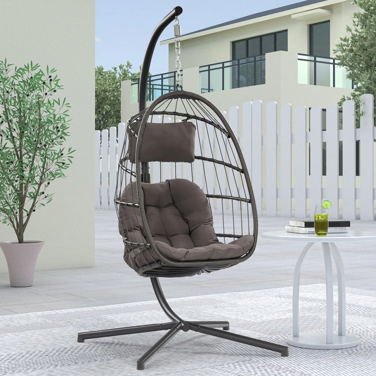 Hanging Egg Chair with Stand and Cushion G82372