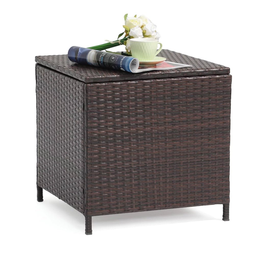 Brown Wicker Rattan Side Table with Iron Frame S377745