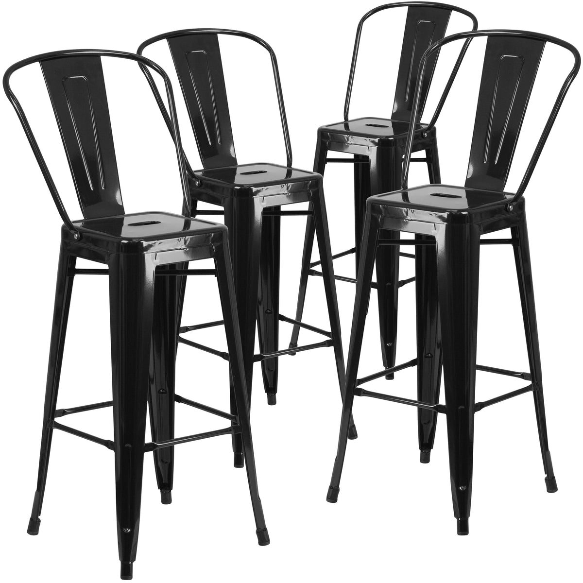 Black Metal Indoor-Outdoor Barstool with Removable Back V244570