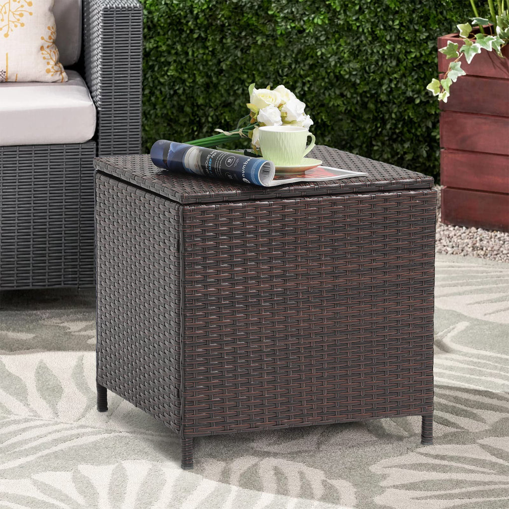 Brown Wicker Rattan Side Table with Iron Frame S377745