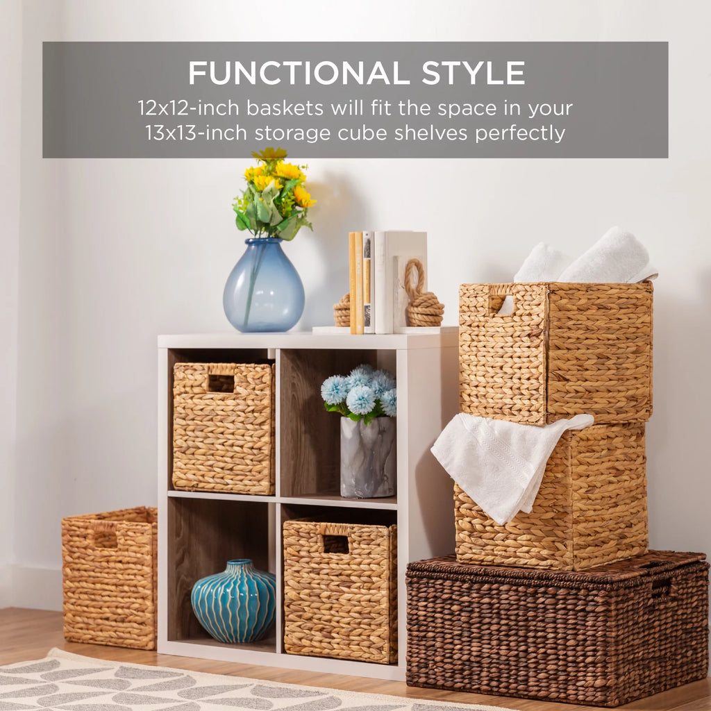 12x12in Hyacinth Baskets, Set of 5 Collapsible Organizers N1768